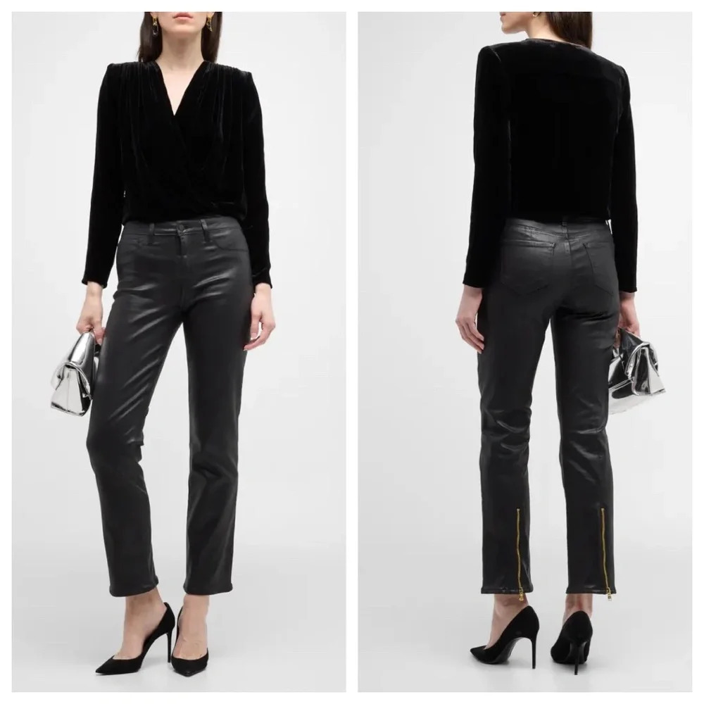 New! Lâagence Ginny High-Rise Coated Straight Cropped Jeans Black 33824
